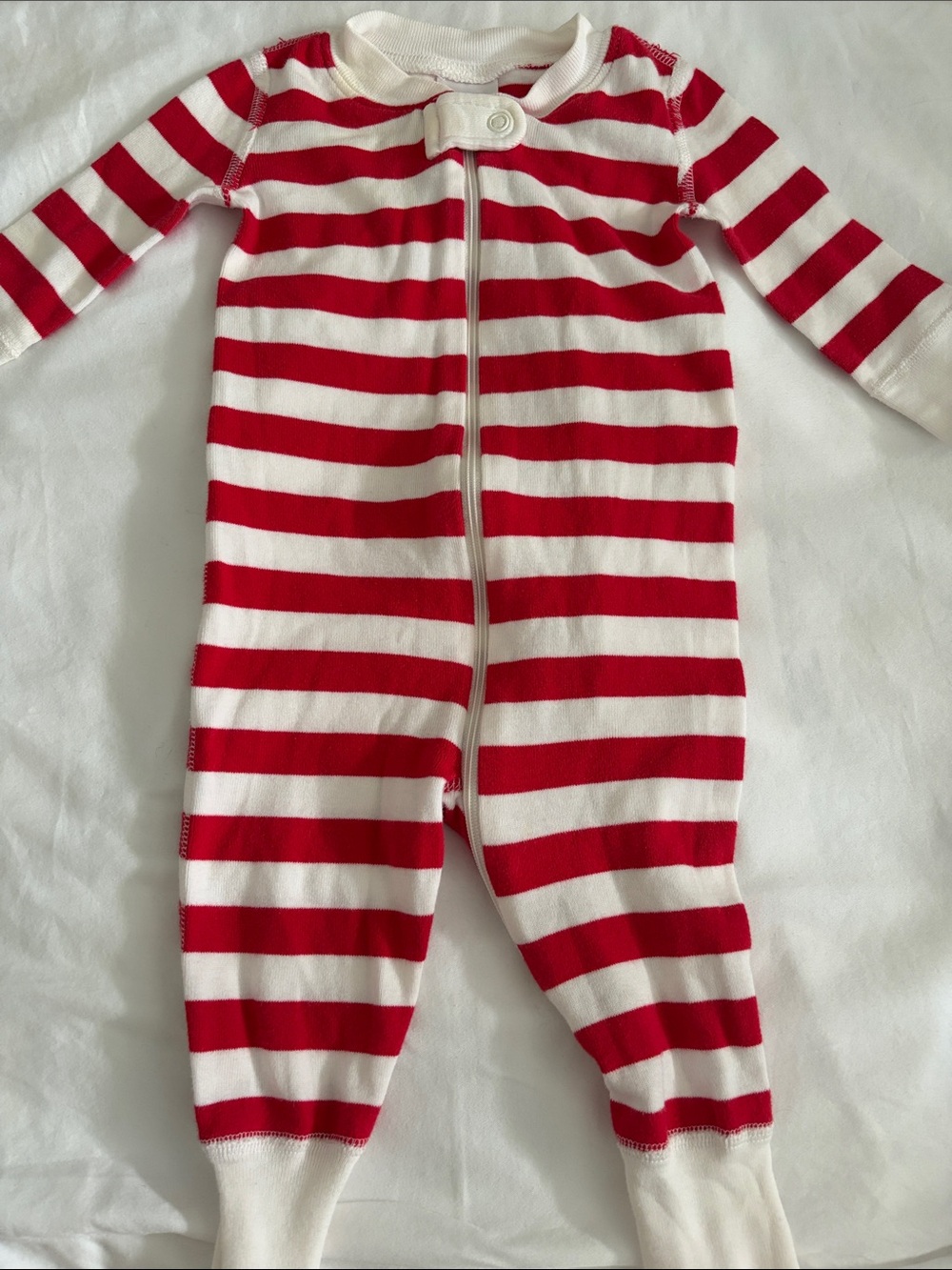 Hanna Andersson Red and White Striped Zipper Footie Holiday Pajamas